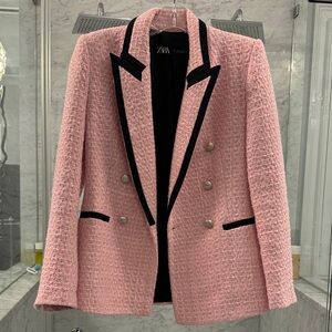 Zara Pink tweed Blazer with Black Accents